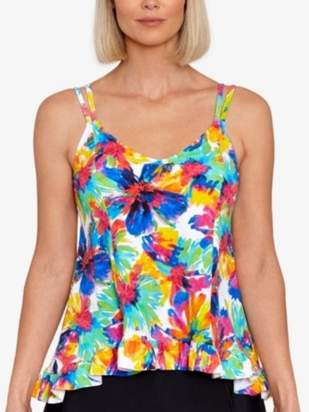Swim Solutions | Bust Support Printed High-Low Tankini Top Size 14